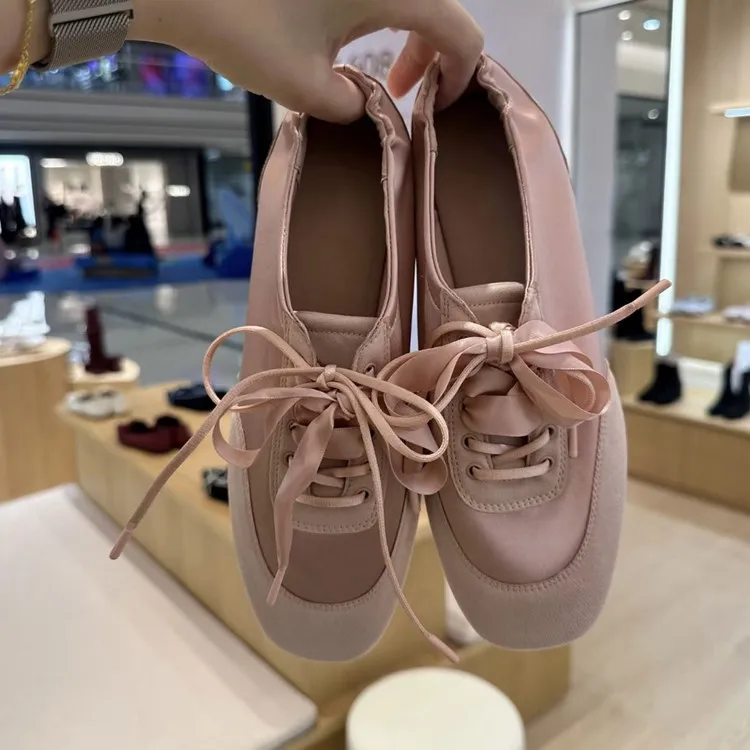 AIYUQI Women German Trainers Retro Sneakers 2026 New Autumn Satin Patchwork Ballet Shoes Square Head Women Lace-Up Casual Flats