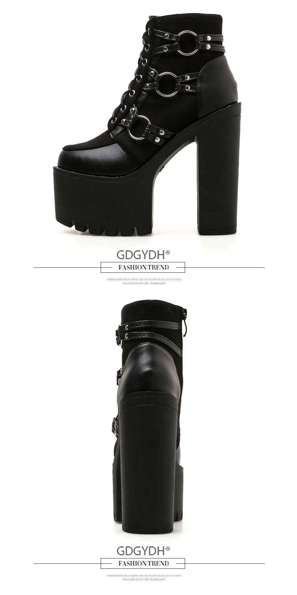 Gdgydh Spring Autumn Fashion Motorcycle Boots Women Platform Heels Casual Shoes Lacing Round Toe Shoes Ladies Autumn Boots Black