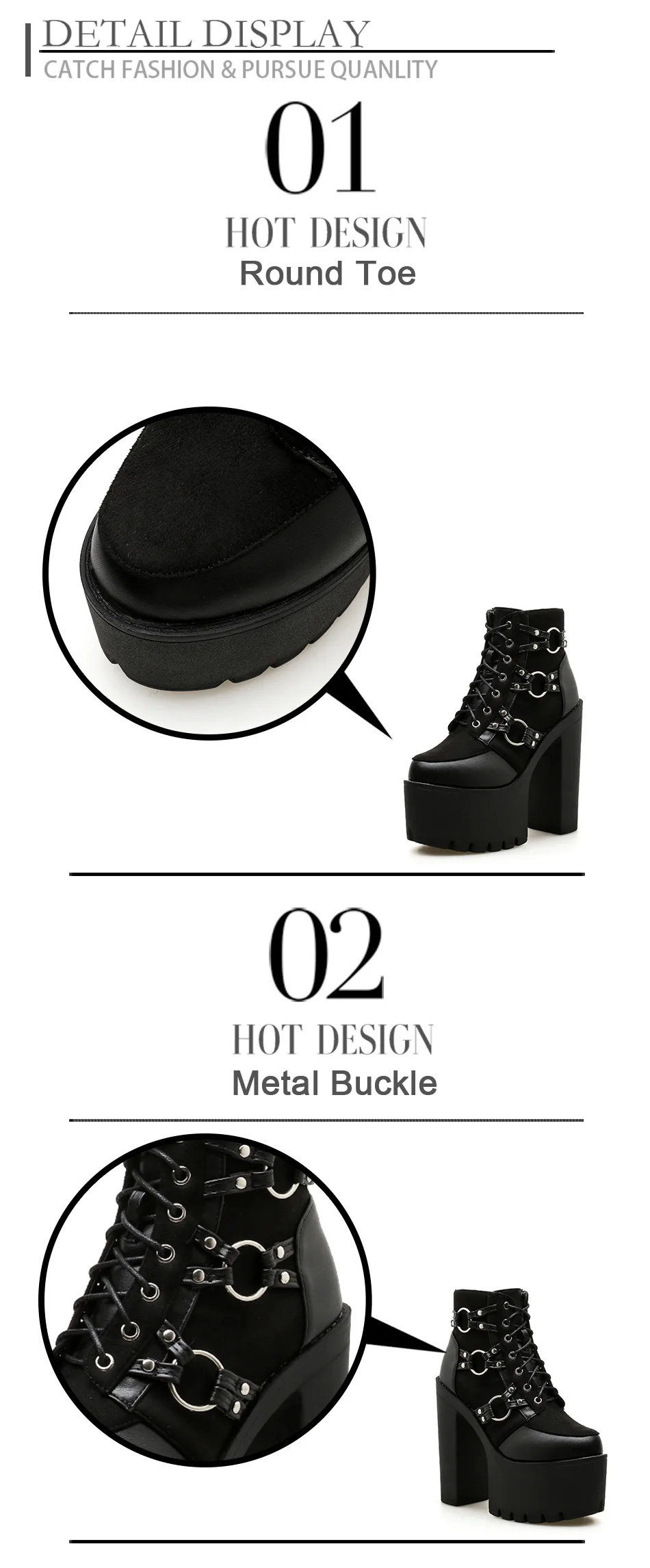 Gdgydh Spring Autumn Fashion Motorcycle Boots Women Platform Heels Casual Shoes Lacing Round Toe Shoes Ladies Autumn Boots Black