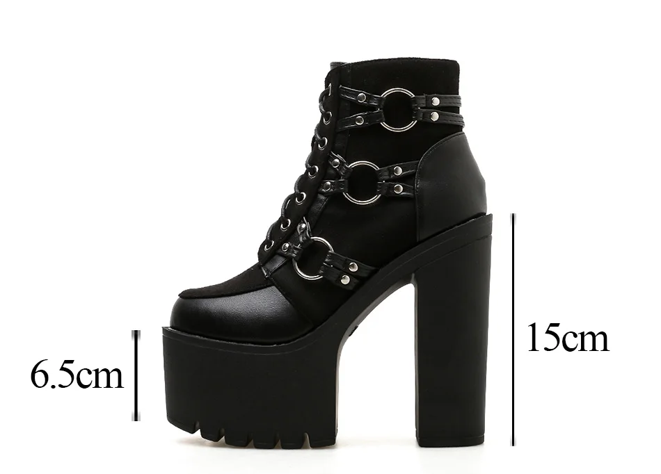 Gdgydh Spring Autumn Fashion Motorcycle Boots Women Platform Heels Casual Shoes Lacing Round Toe Shoes Ladies Autumn Boots Black