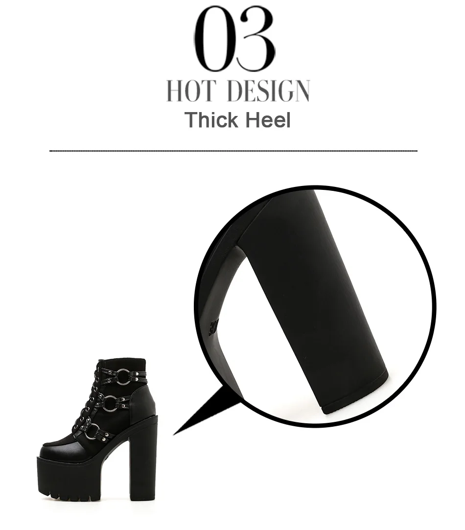 Gdgydh Spring Autumn Fashion Motorcycle Boots Women Platform Heels Casual Shoes Lacing Round Toe Shoes Ladies Autumn Boots Black