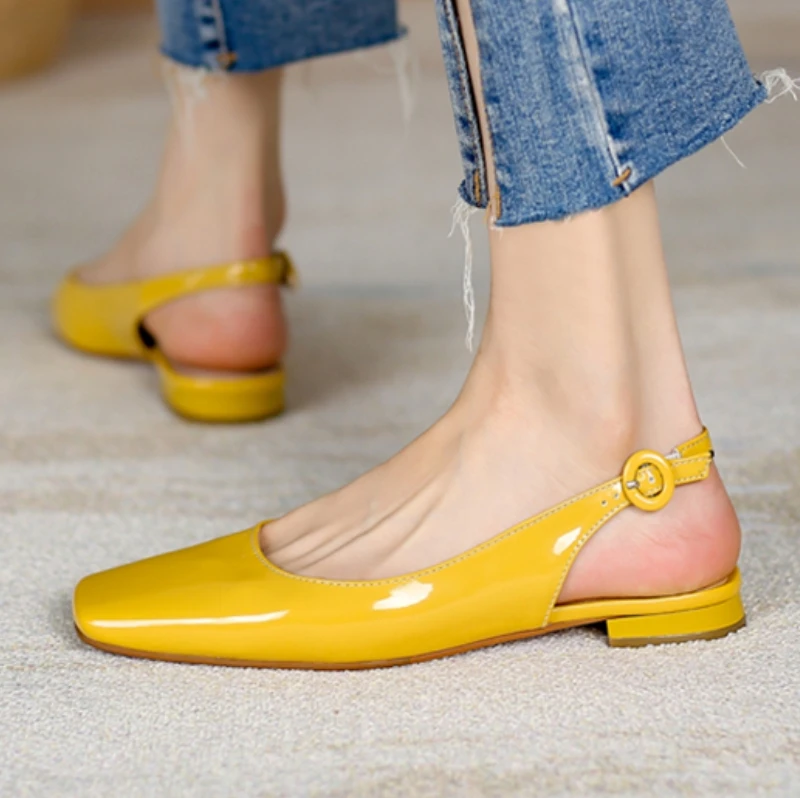 Comfortable Women's Flats Shoes Handmade Quality Casual Patent Yellow Nude Flat Loafer Shoes Ladies Large Size 43 Classic Design