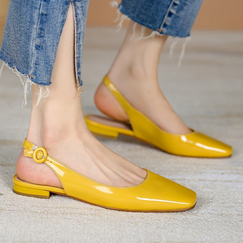 Comfortable Women's Flats Shoes Handmade Quality Casual Patent Yellow Nude Flat Loafer Shoes Ladies Large Size 43 Classic Design