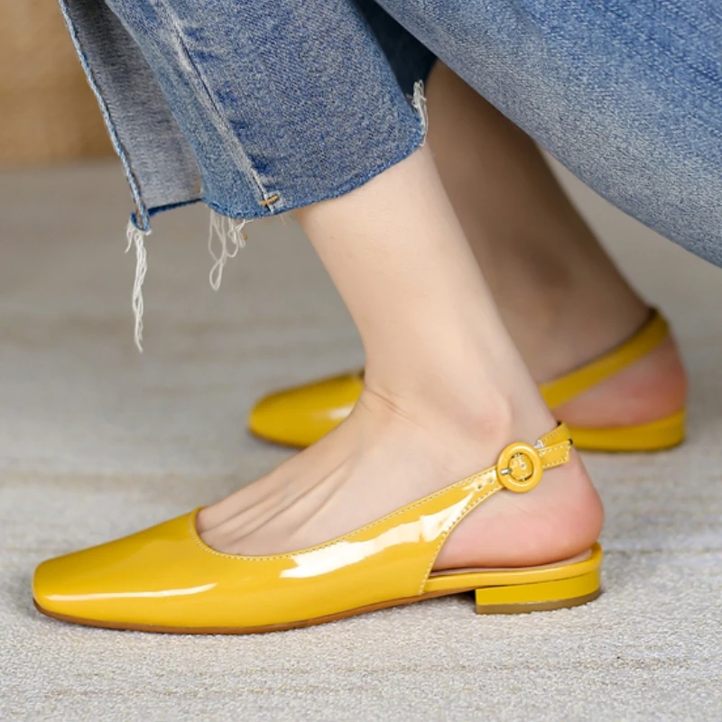 Comfortable Women's Flats Shoes Handmade Quality Casual Patent Yellow Nude Flat Loafer Shoes Ladies Large Size 43 Classic Design