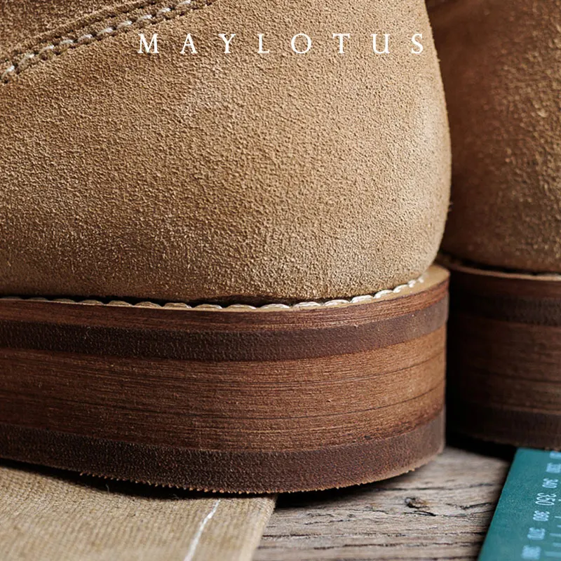 Suede Boot Goodyear-Welted Motorcycle Rugged Heritage Boots Vintage Suede Leather Punk Boot For Men Cowhide Mid-Cut Shoes