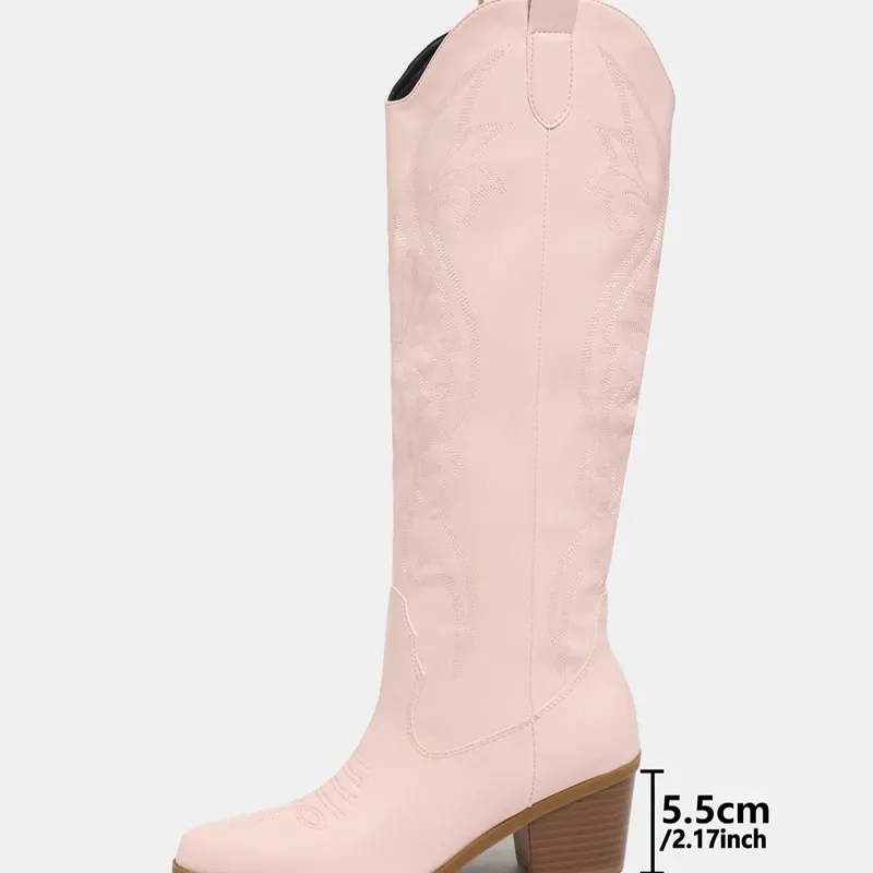 Eilyken Women Exquisite Embroidery Knee-High Boots Autumn Winter Low Heels Pointed Toe Long Booties Shoes Fashion Large Bize 43