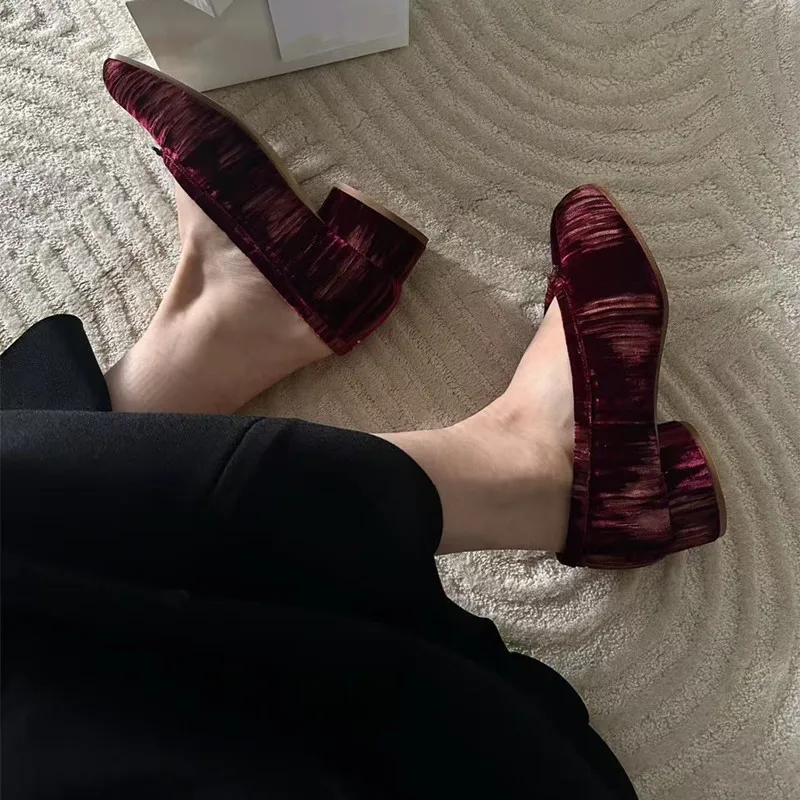 Fashion Pleated Designer Flannel Split toe Women Ballet Pumps Vintage Low Heeled Tabi Loafers Casual Soft Soles Walking Shoes