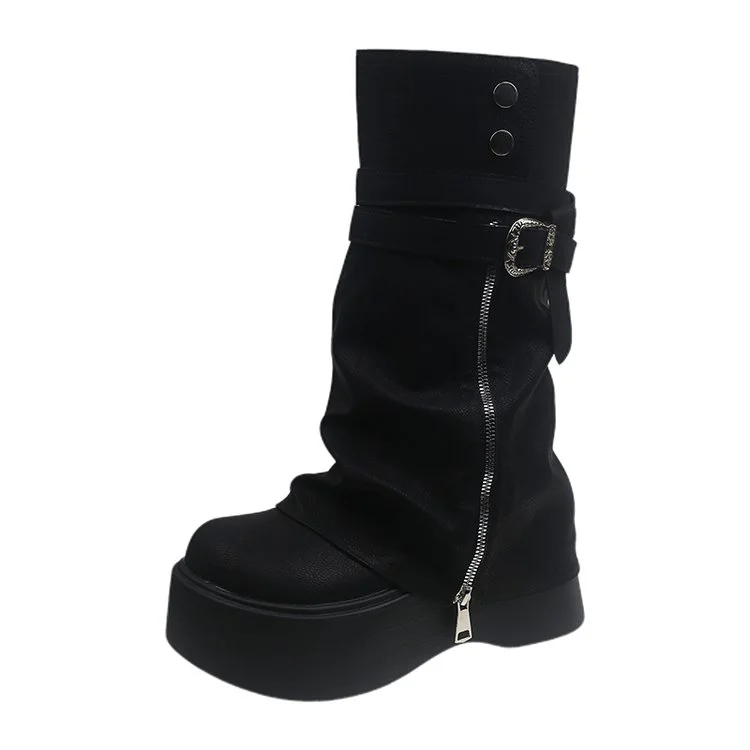 2026Women's Autumn and Winter Fashion Side Zipper Design Knight Boots, Multi-functional Retro Platform Boots, Suitable for Women