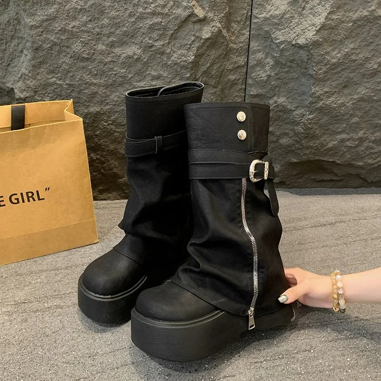 2026Women's Autumn and Winter Fashion Side Zipper Design Knight Boots, Multi-functional Retro Platform Boots, Suitable for Women