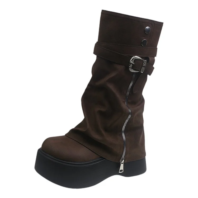 2026Women's Autumn and Winter Fashion Side Zipper Design Knight Boots, Multi-functional Retro Platform Boots, Suitable for Women