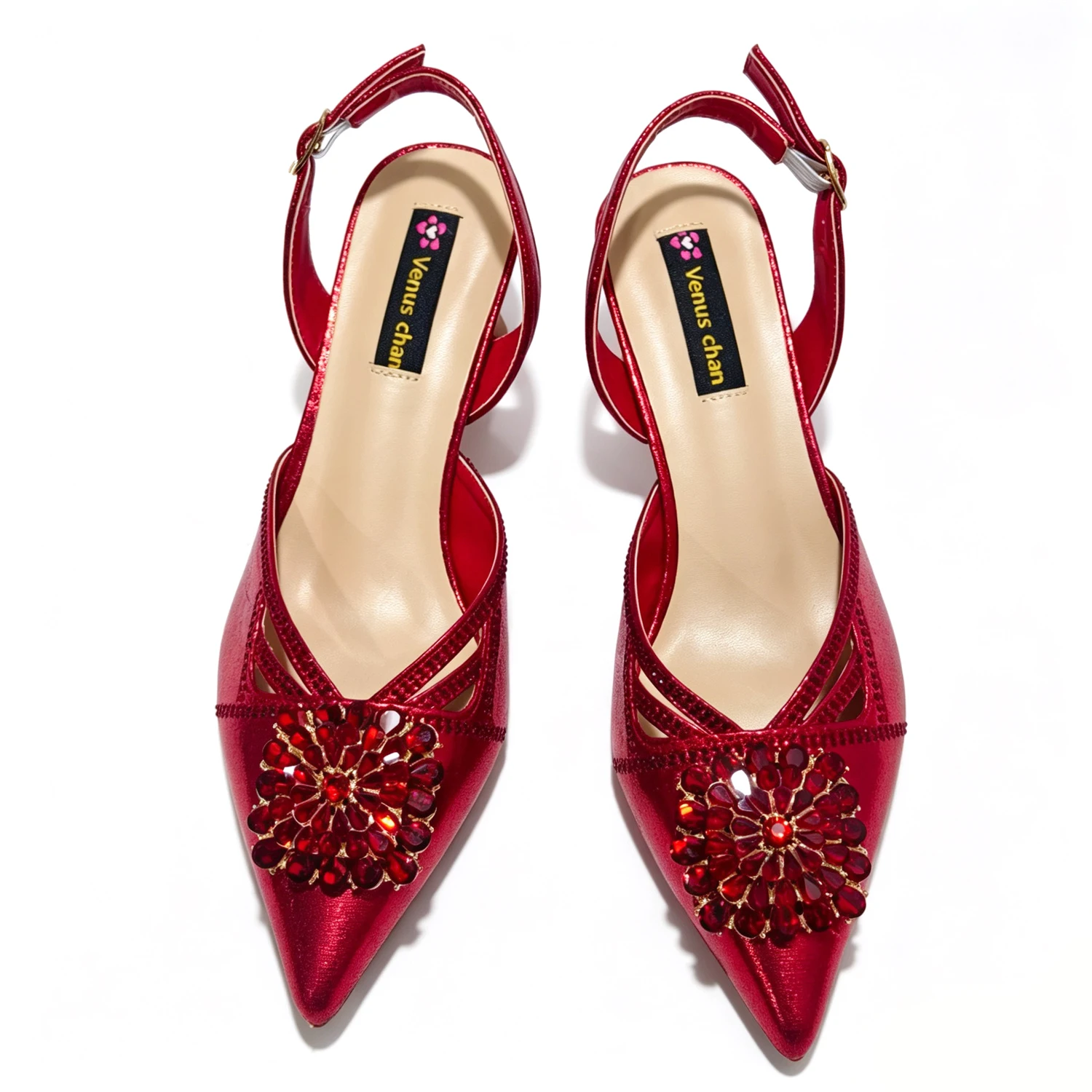 Women Satin Pointed Pumps Red Rhinestone Gem Bridal Heels & Bag Set Elegant For Wedding Party Evening Formal Occasions Ladies