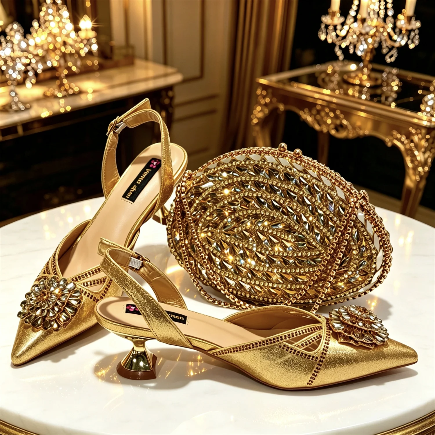 Women Satin Pointed Pumps Red Rhinestone Gem Bridal Heels & Bag Set Elegant For Wedding Party Evening Formal Occasions Ladies