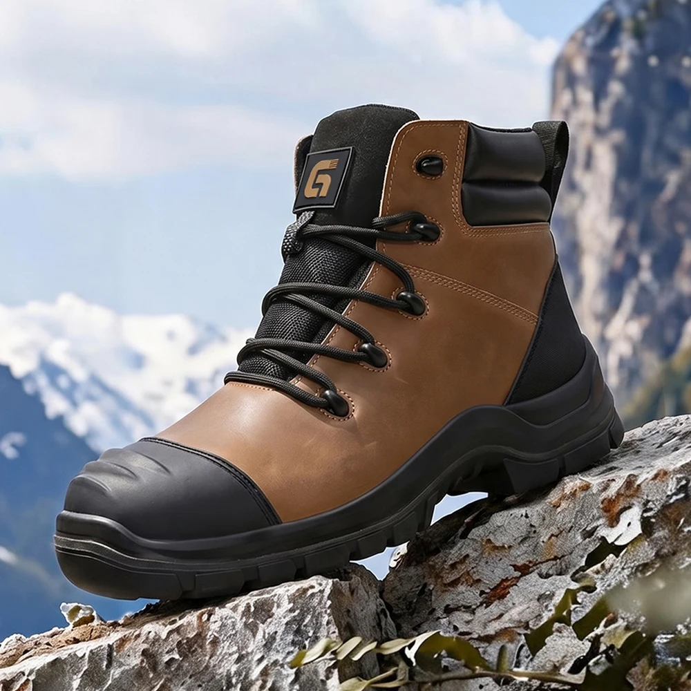 High Quality Men's Safety Boots Genuine Leather Work Boots Puncture-Proof Indestructible Shoes Waterproof Security Boots Male