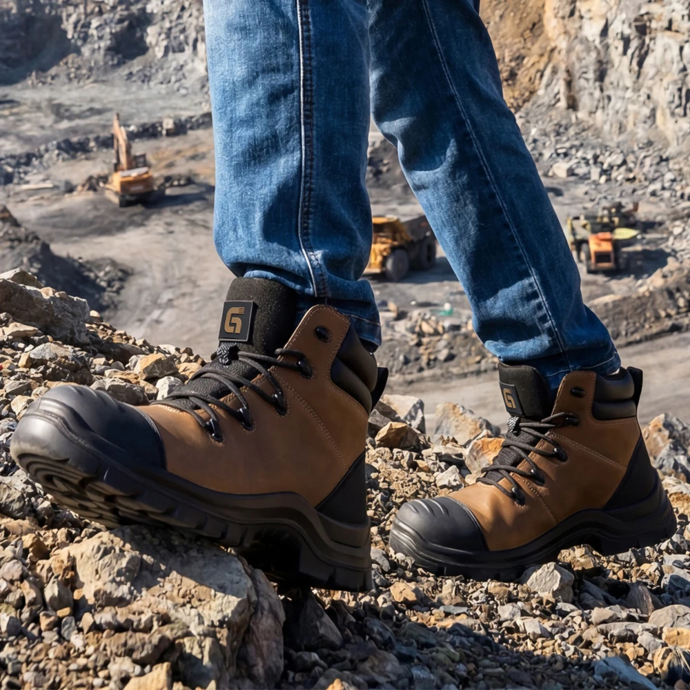 High Quality Men's Safety Boots Genuine Leather Work Boots Puncture-Proof Indestructible Shoes Waterproof Security Boots Male