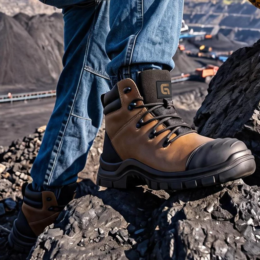 High Quality Men's Safety Boots Genuine Leather Work Boots Puncture-Proof Indestructible Shoes Waterproof Security Boots Male