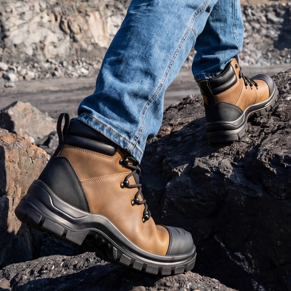 High Quality Men's Safety Boots Genuine Leather Work Boots Puncture-Proof Indestructible Shoes Waterproof Security Boots Male
