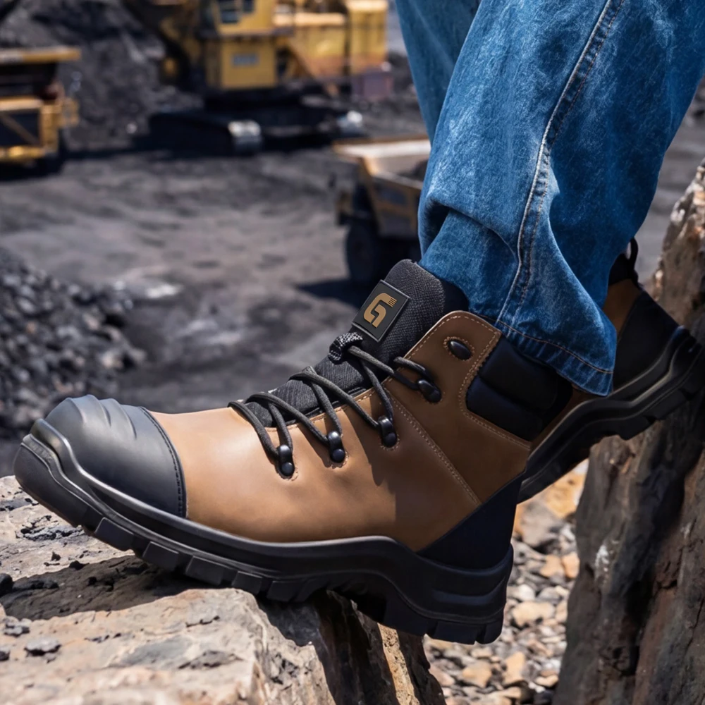 High Quality Men's Safety Boots Genuine Leather Work Boots Puncture-Proof Indestructible Shoes Waterproof Security Boots Male