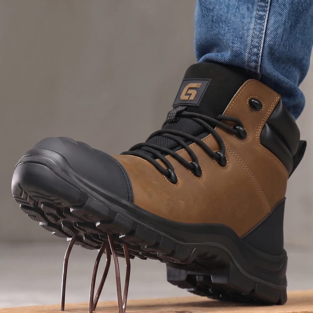 High Quality Men's Safety Boots Genuine Leather Work Boots Puncture-Proof Indestructible Shoes Waterproof Security Boots Male