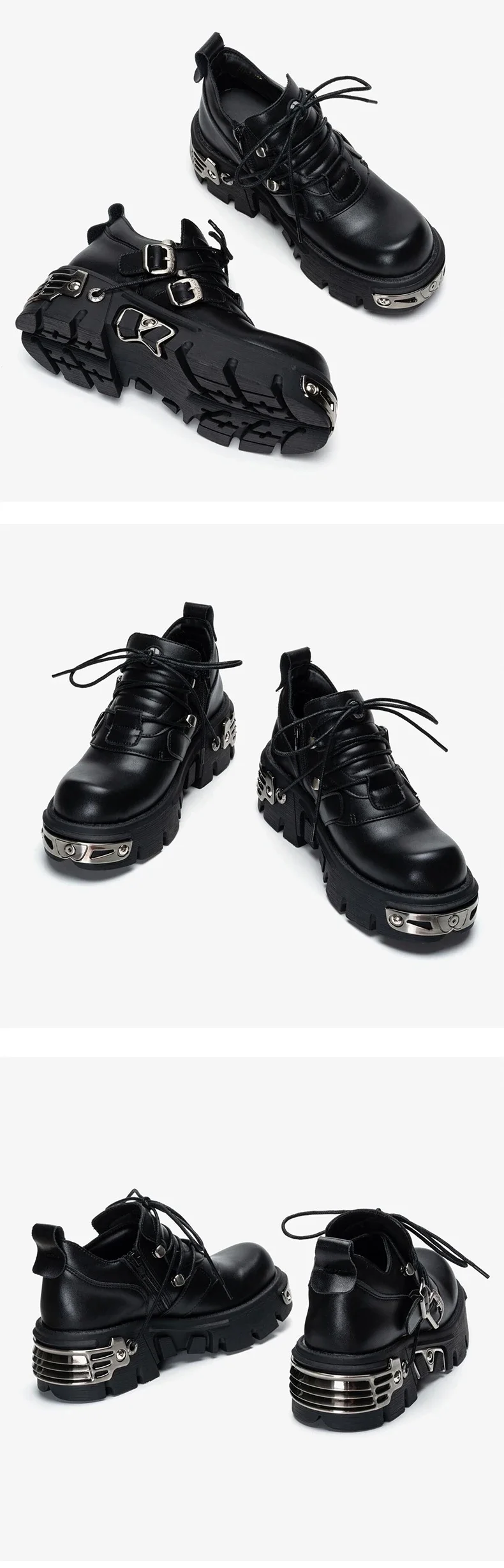 2025 New Dark Punk Style Woman Gothic Flame Carved Vintage Rock Boots Leather Shoes Metal Niche Low Top Platform Shoes