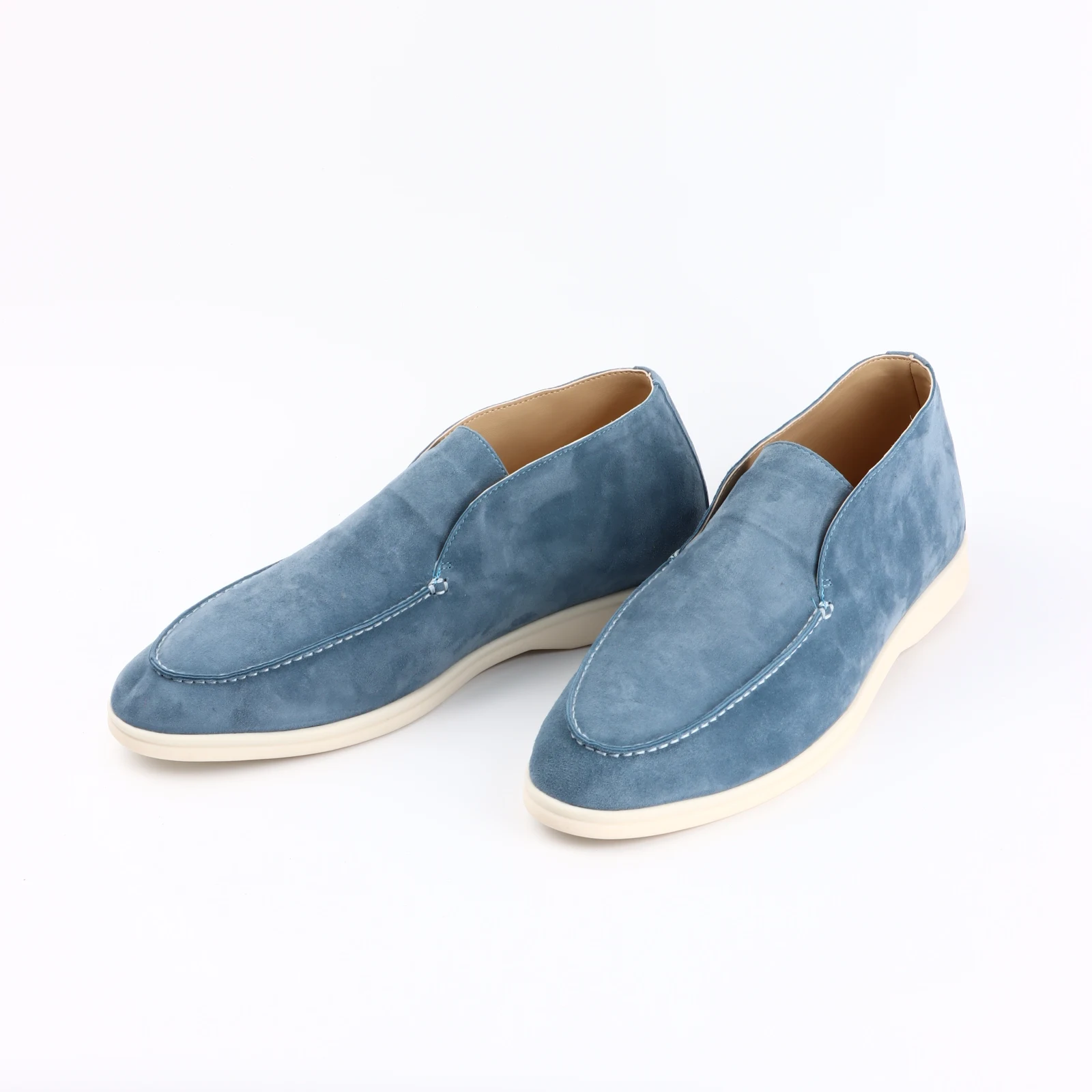Men's Suede Leather round Toe Mule Loafers High Top Comfortable Flat Shoes Women's Lazy Boots