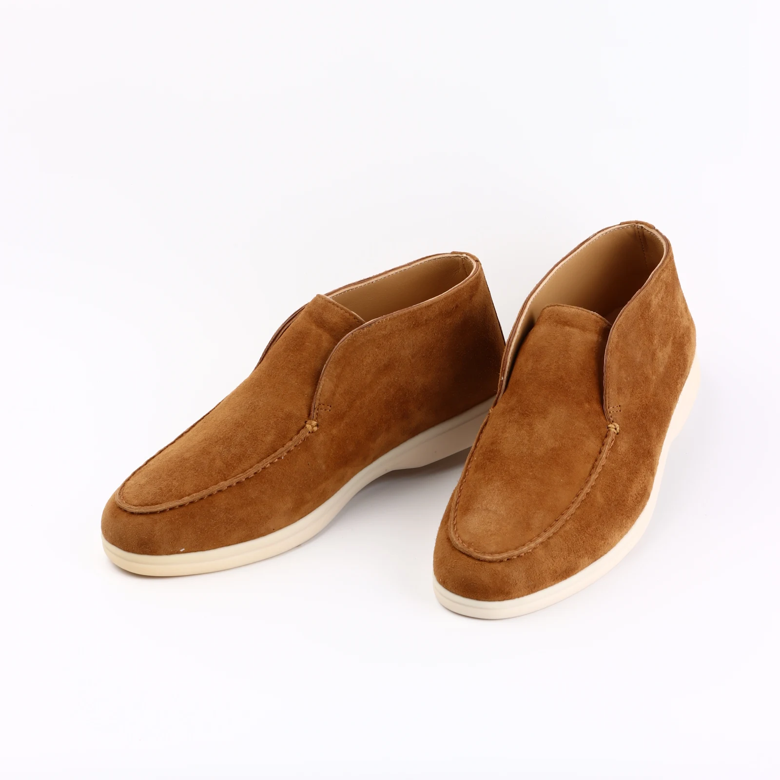Men's Suede Leather round Toe Mule Loafers High Top Comfortable Flat Shoes Women's Lazy Boots