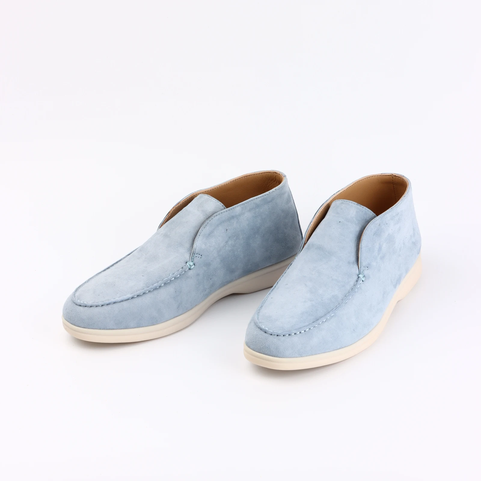 Men's Suede Leather round Toe Mule Loafers High Top Comfortable Flat Shoes Women's Lazy Boots