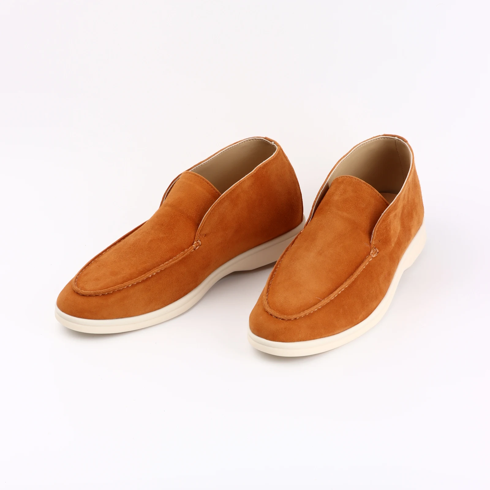 Men's Suede Leather round Toe Mule Loafers High Top Comfortable Flat Shoes Women's Lazy Boots