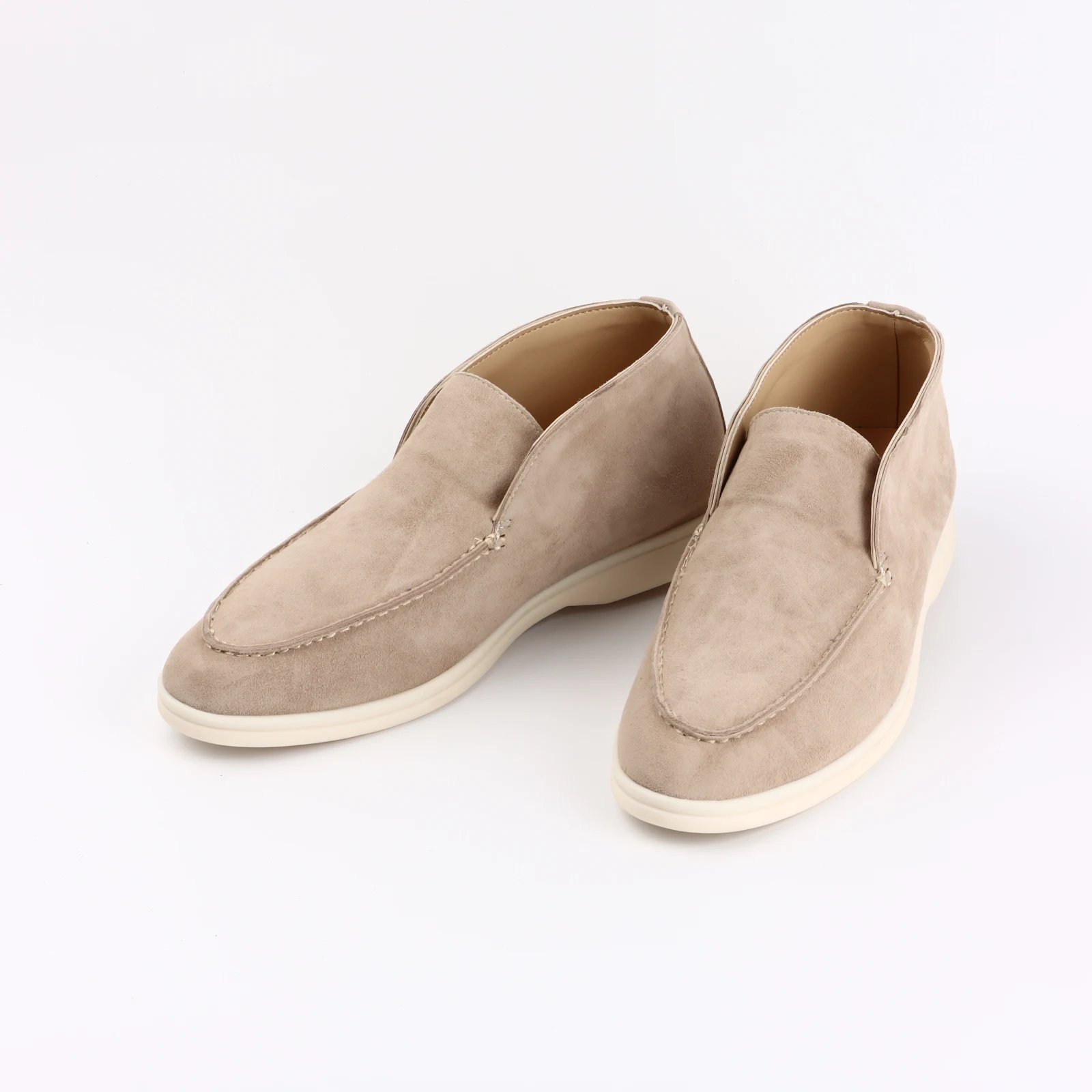 Men's Suede Leather round Toe Mule Loafers High Top Comfortable Flat Shoes Women's Lazy Boots