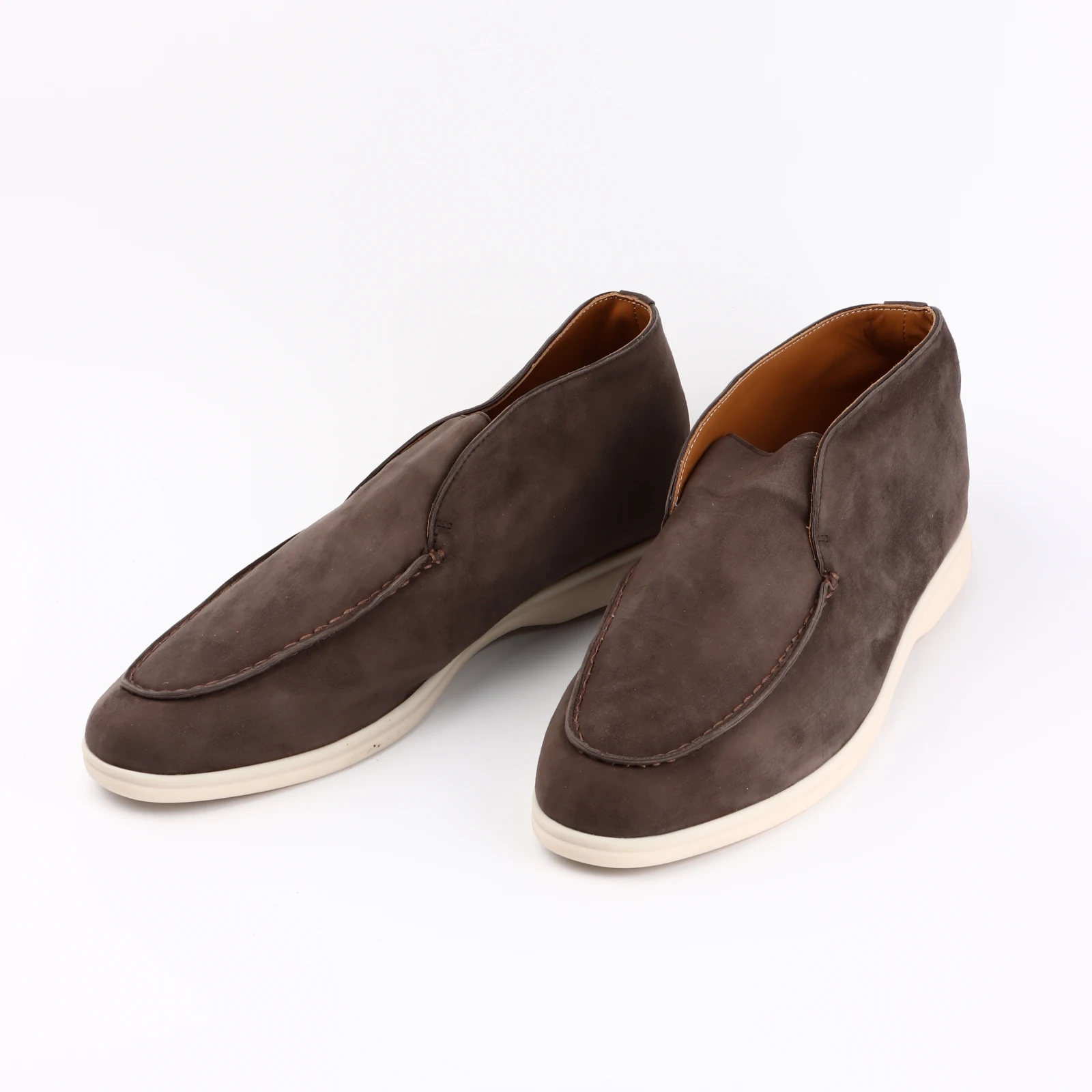 Men's Suede Leather round Toe Mule Loafers High Top Comfortable Flat Shoes Women's Lazy Boots