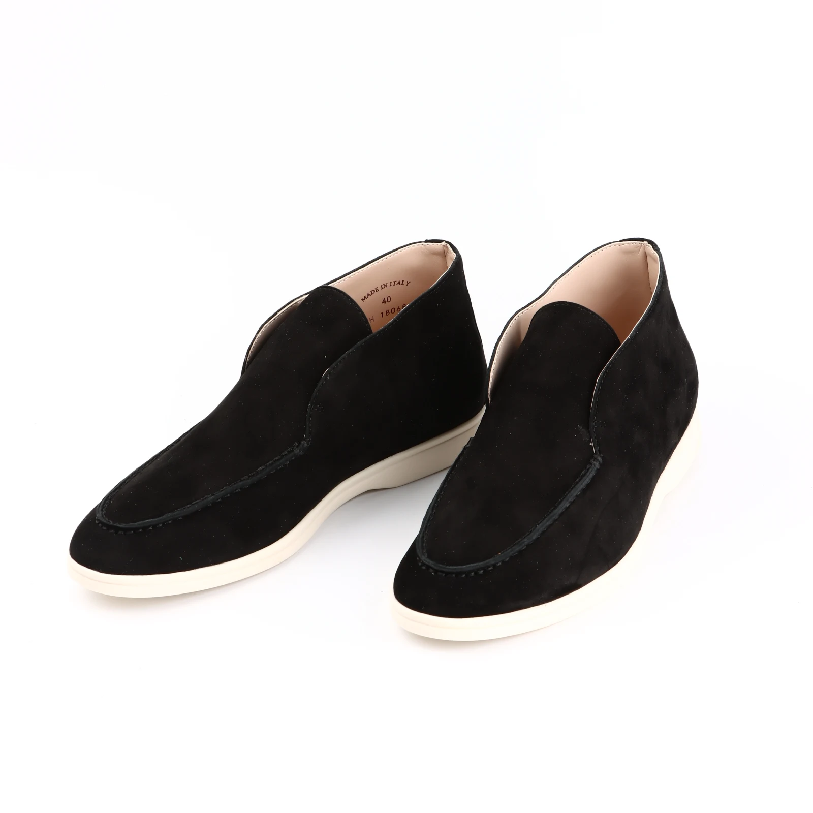 Men's Suede Leather round Toe Mule Loafers High Top Comfortable Flat Shoes Women's Lazy Boots