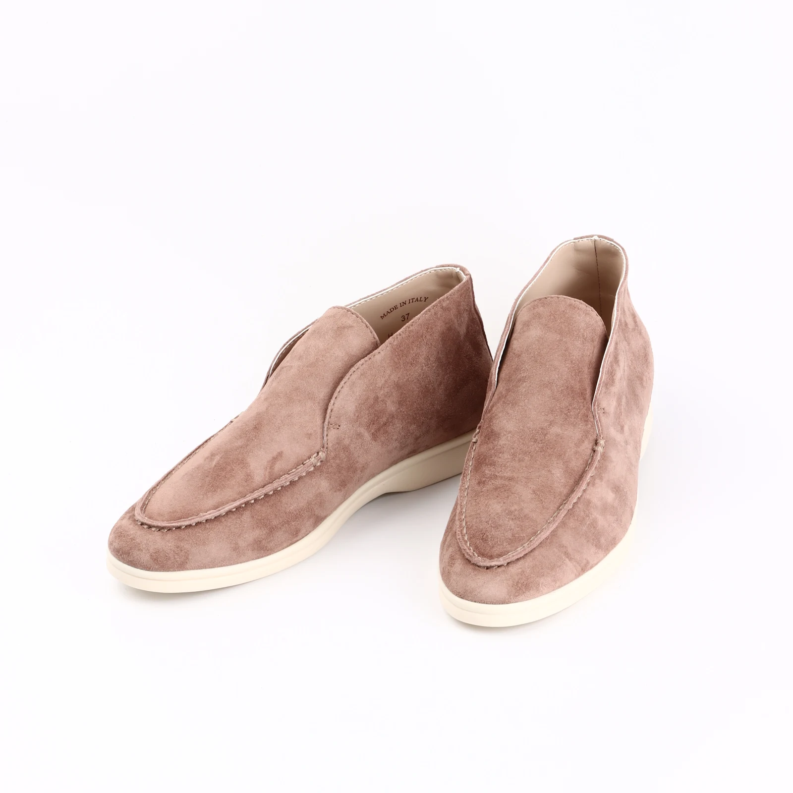 Men's Suede Leather round Toe Mule Loafers High Top Comfortable Flat Shoes Women's Lazy Boots