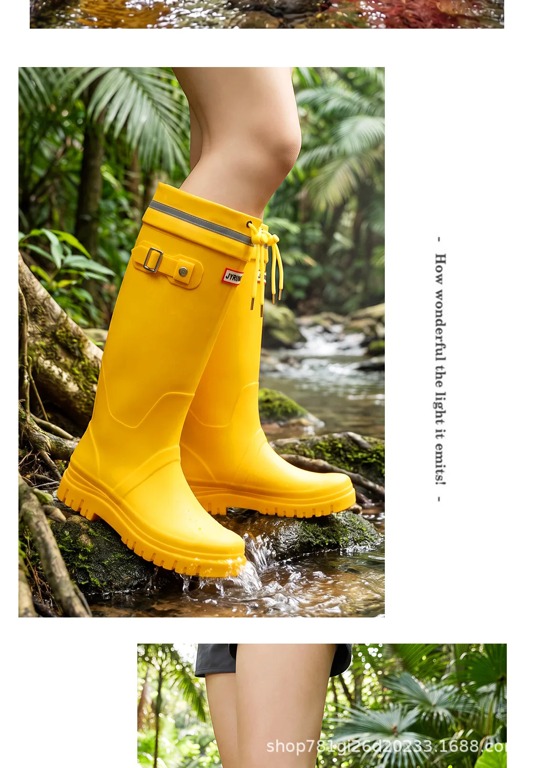 2026 Women's Fashion High-Top Rain Boots Adjustable Drawstring Buckle Non-Slip Waterproof Outdoor Hiking Canyoning Muck Shoes