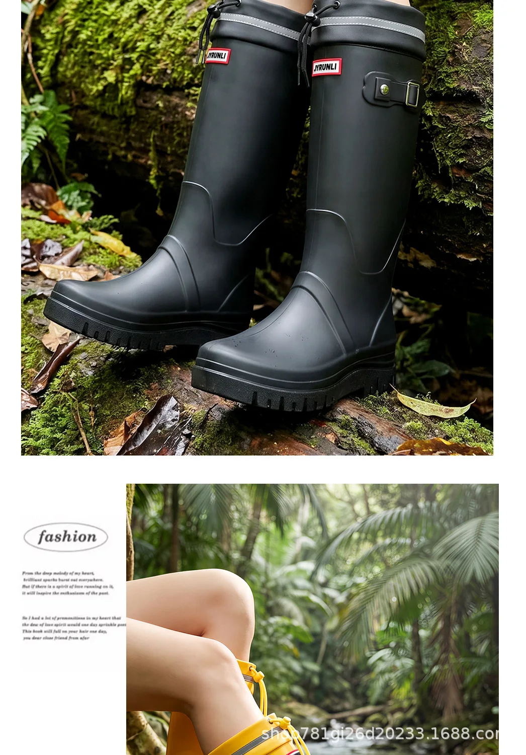 2026 Women's Fashion High-Top Rain Boots Adjustable Drawstring Buckle Non-Slip Waterproof Outdoor Hiking Canyoning Muck Shoes