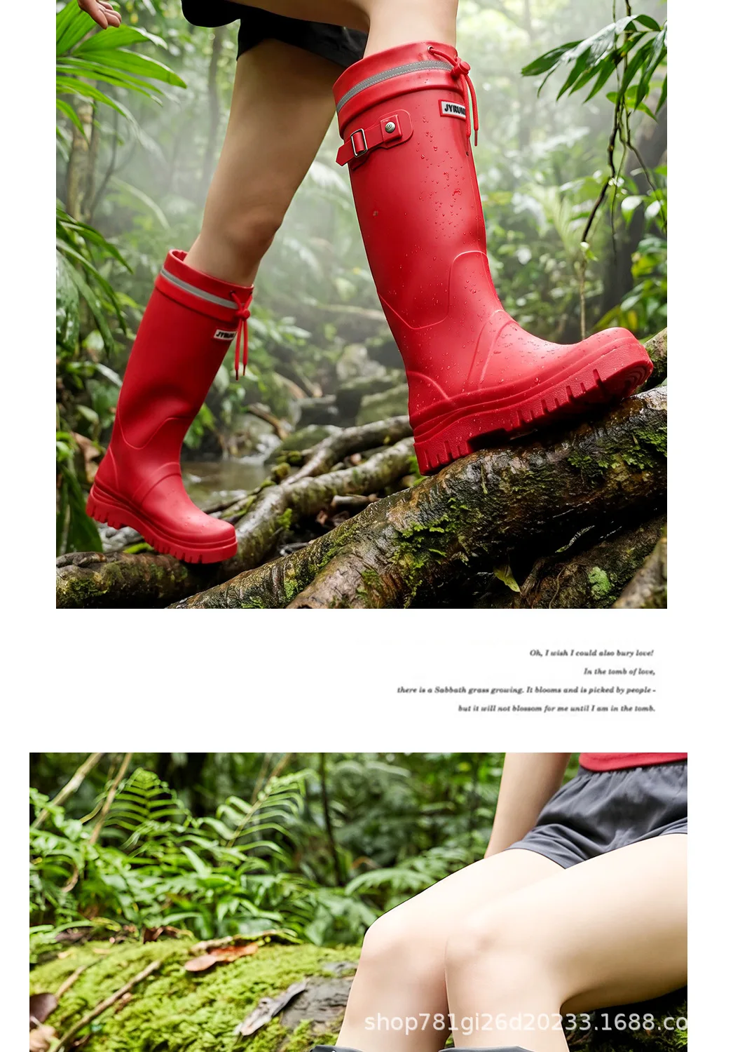 2026 Women's Fashion High-Top Rain Boots Adjustable Drawstring Buckle Non-Slip Waterproof Outdoor Hiking Canyoning Muck Shoes