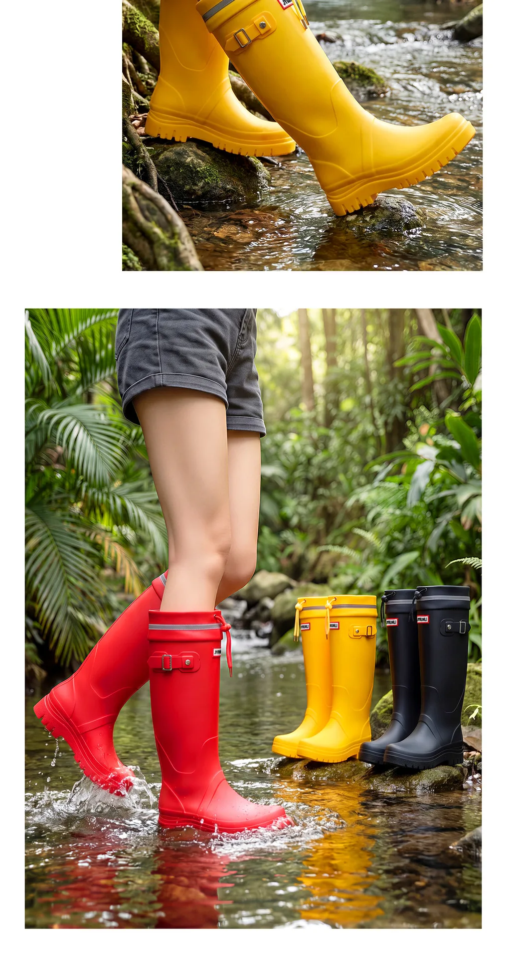 2026 Women's Fashion High-Top Rain Boots Adjustable Drawstring Buckle Non-Slip Waterproof Outdoor Hiking Canyoning Muck Shoes