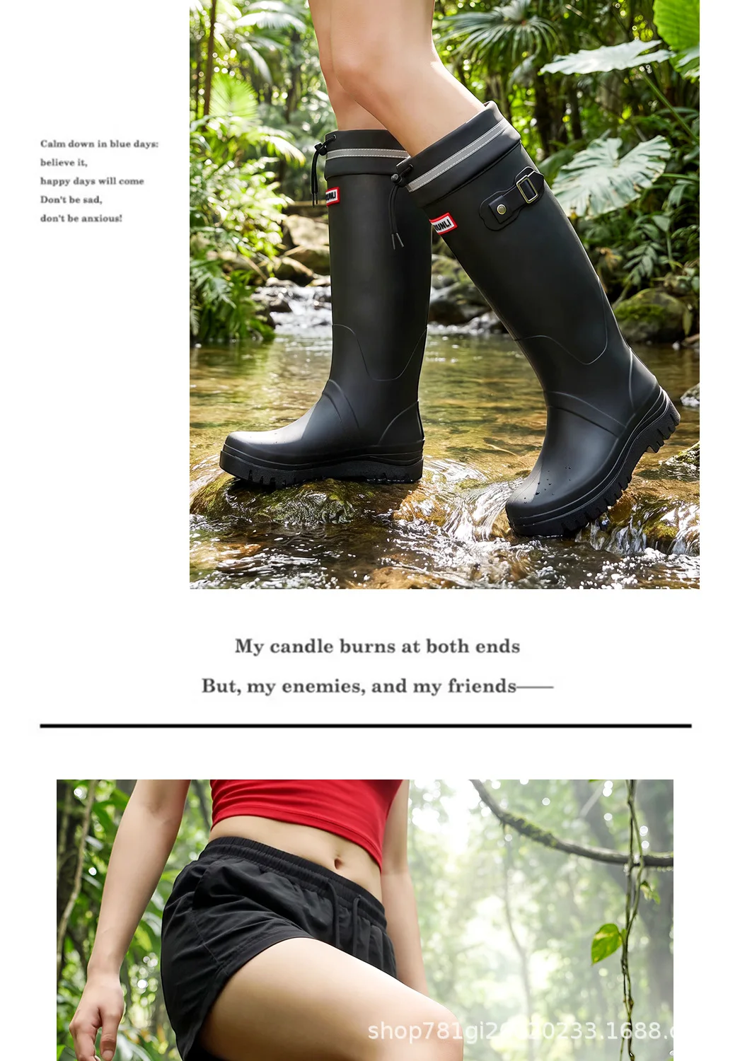 2026 Women's Fashion High-Top Rain Boots Adjustable Drawstring Buckle Non-Slip Waterproof Outdoor Hiking Canyoning Muck Shoes