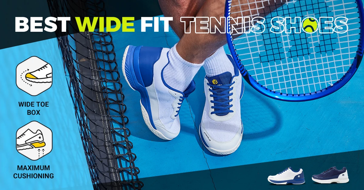 FitVille Wide Width Men's Tennis Shoes Professional Training Sneakers Breathable Non-Slip For Racquet Sport Arch Support