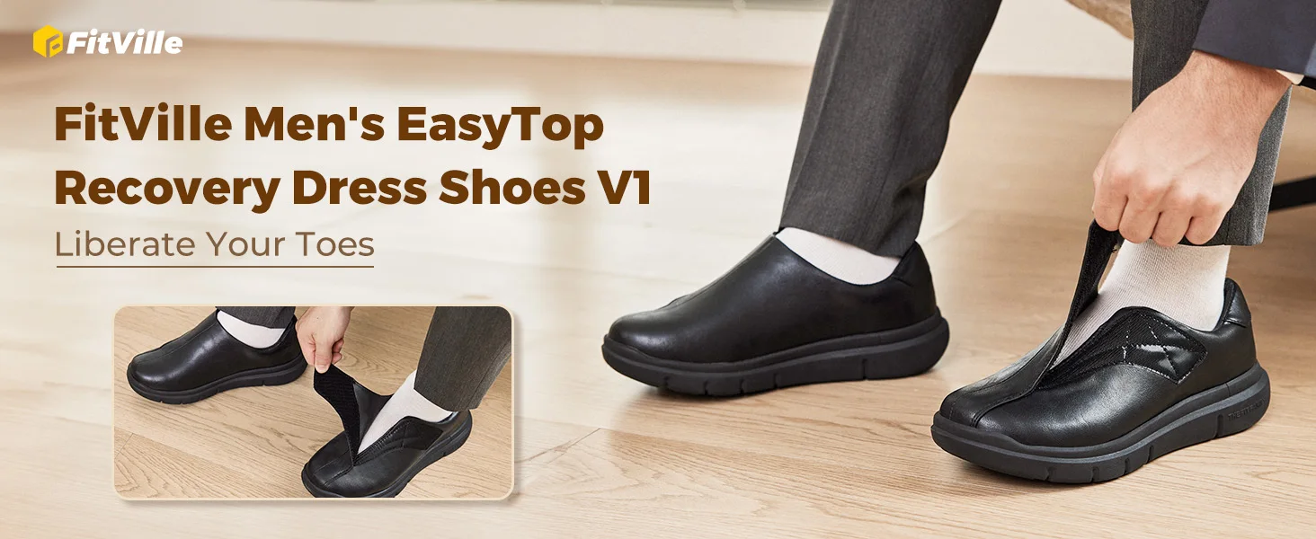 FitVille Men'S Diabetic Slip-On Oxford Dress Shoes, Adjustable Fit Comfort Business Formal & Wedding Casual Sneakers, Professional Orthopedic Footwear With Roomy Toe Box For Swollen & Wide Feet
