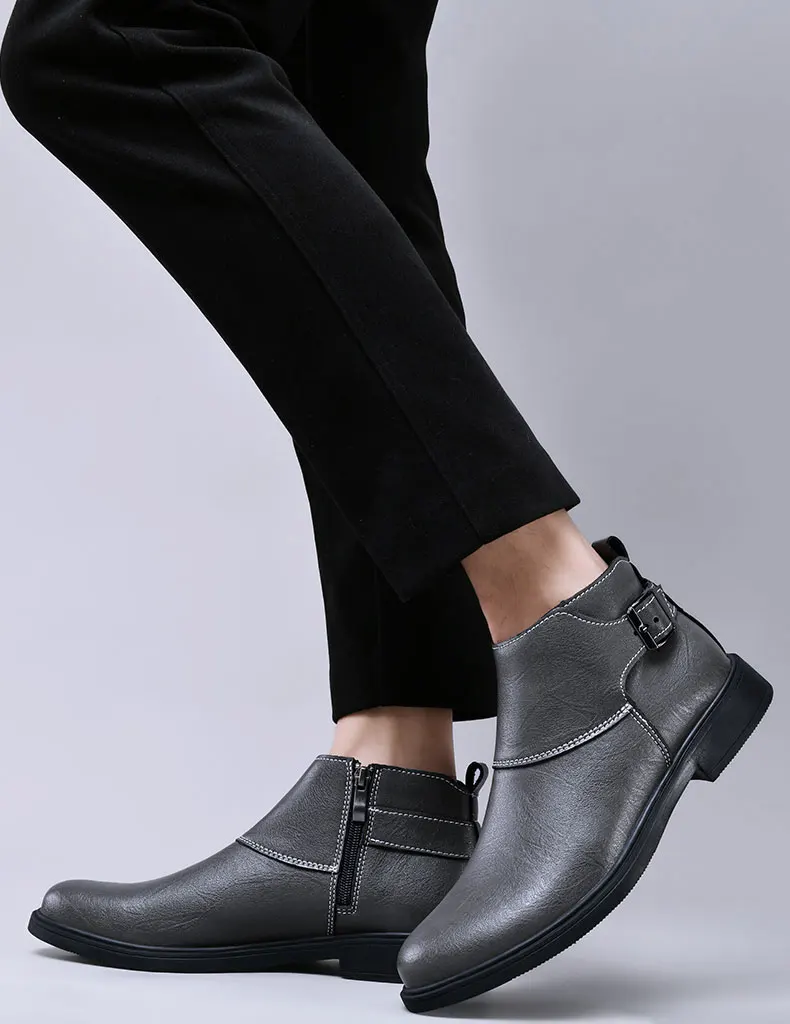 Fashion Men Boots Cow Leather & Fur Plush Winter Warm Black Casual Shoes Party Street Boys Big Size 37-48