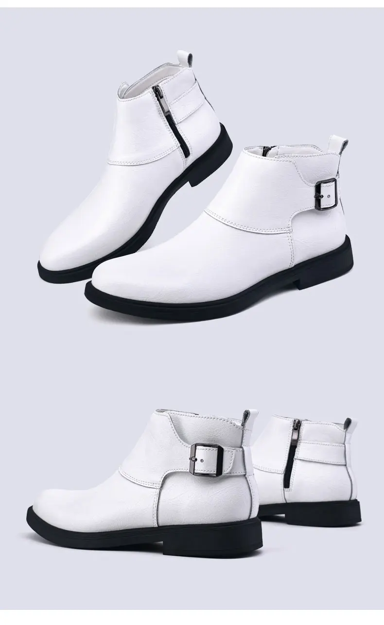 Fashion Men Boots Cow Leather & Fur Plush Winter Warm Black Casual Shoes Party Street Boys Big Size 37-48