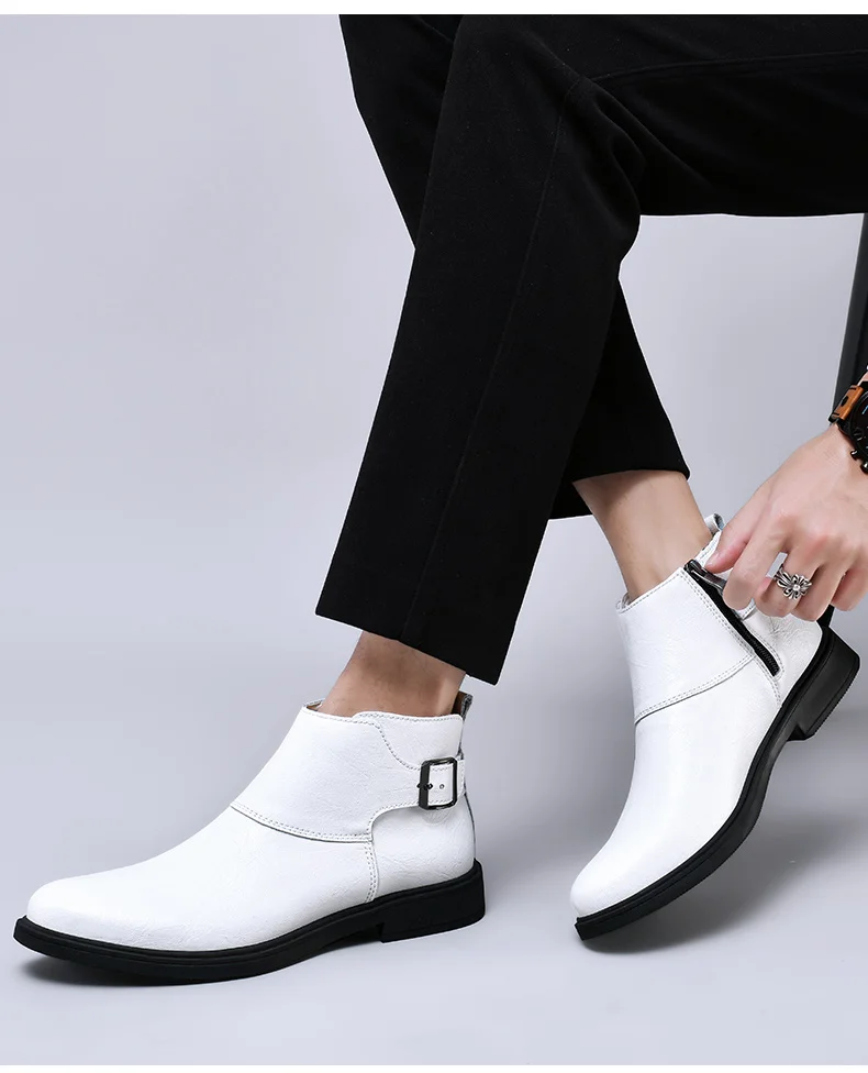 Fashion Men Boots Cow Leather & Fur Plush Winter Warm Black Casual Shoes Party Street Boys Big Size 37-48