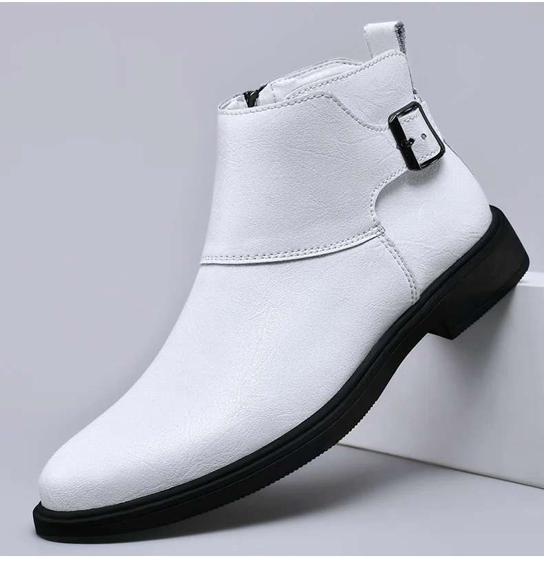Fashion Men Boots Cow Leather & Fur Plush Winter Warm Black Casual Shoes Party Street Boys Big Size 37-48