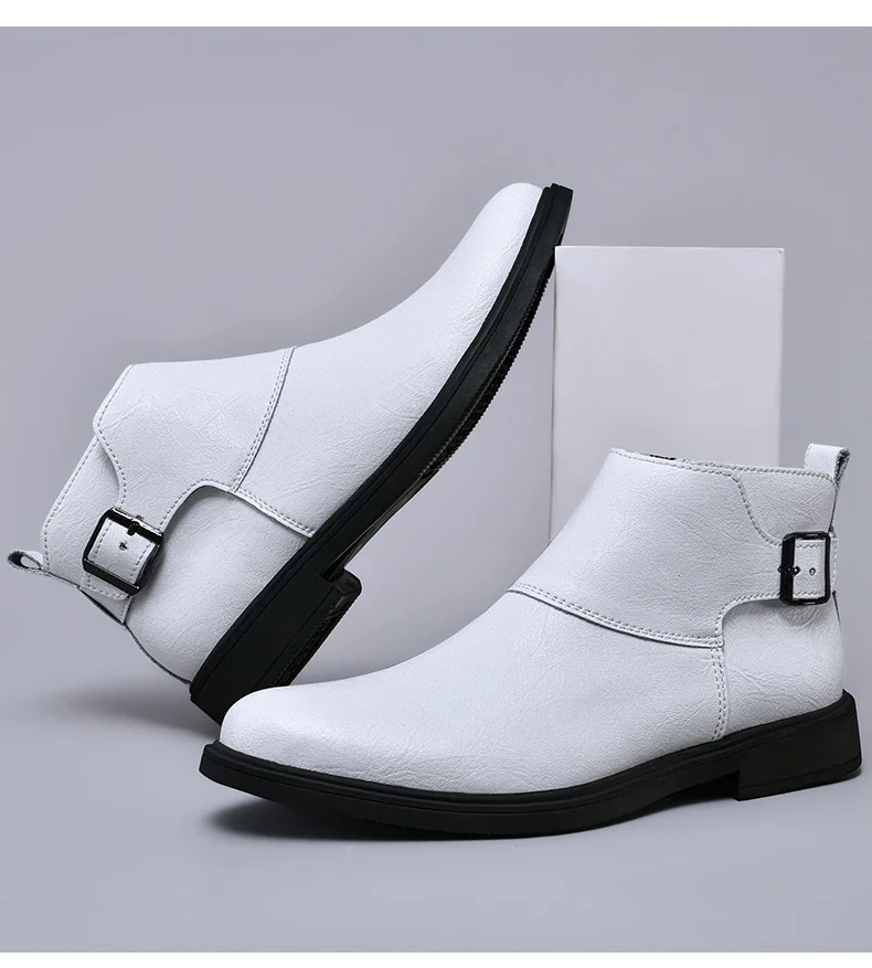 Fashion Men Boots Cow Leather & Fur Plush Winter Warm Black Casual Shoes Party Street Boys Big Size 37-48