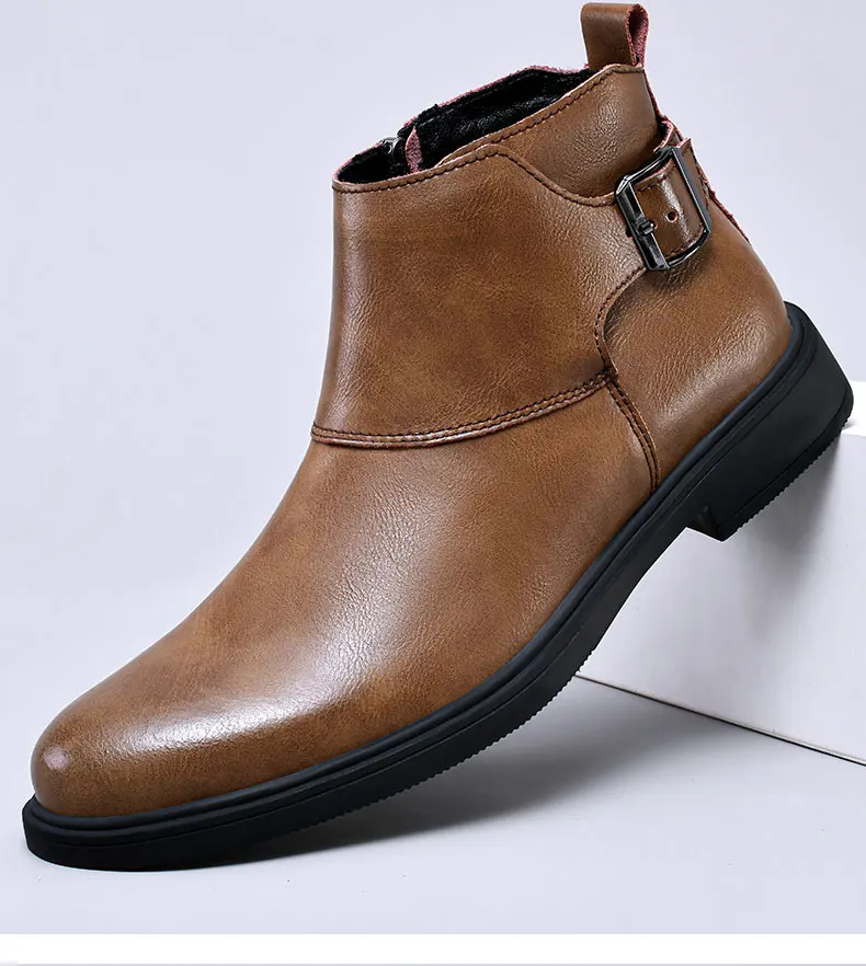 Fashion Men Boots Cow Leather & Fur Plush Winter Warm Black Casual Shoes Party Street Boys Big Size 37-48
