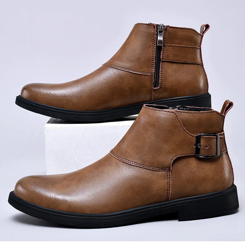 Fashion Men Boots Cow Leather & Fur Plush Winter Warm Black Casual Shoes Party Street Boys Big Size 37-48