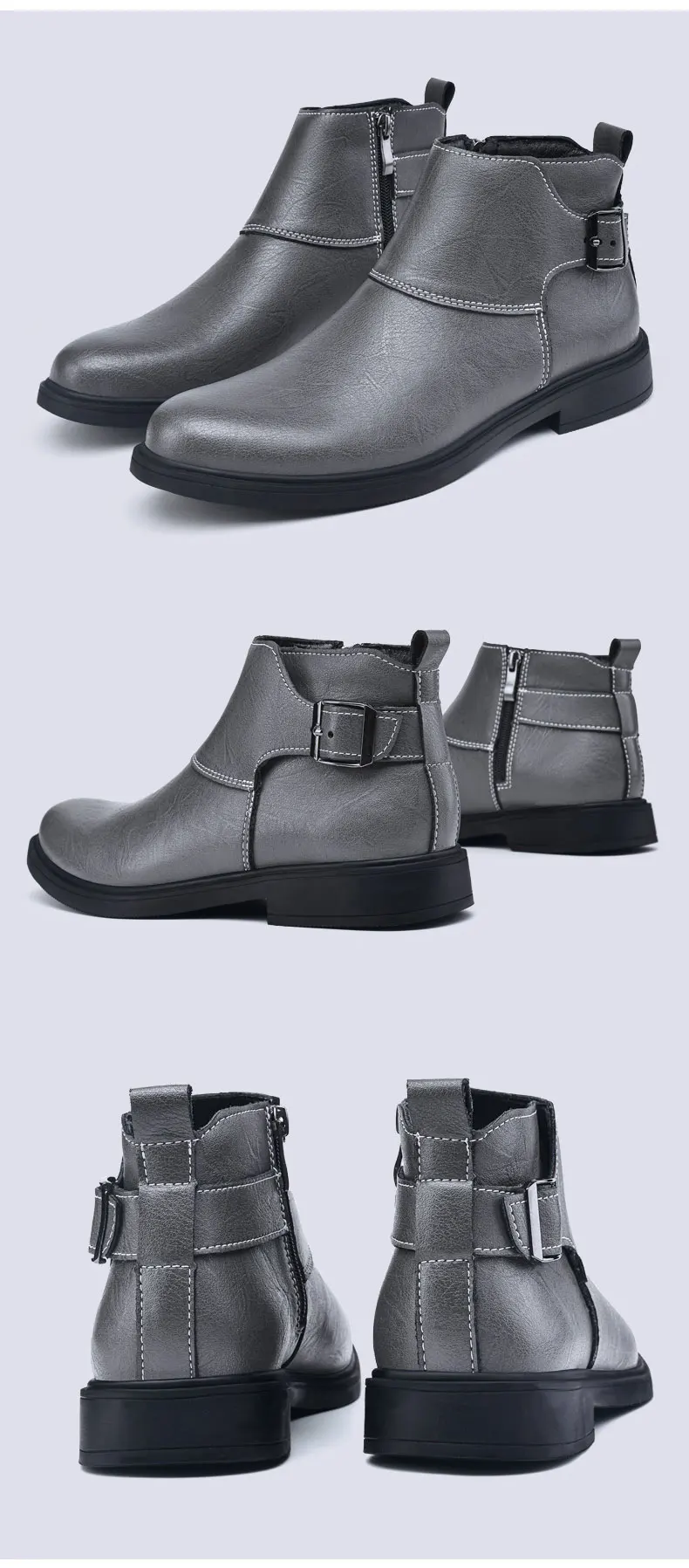 Fashion Men Boots Cow Leather & Fur Plush Winter Warm Black Casual Shoes Party Street Boys Big Size 37-48