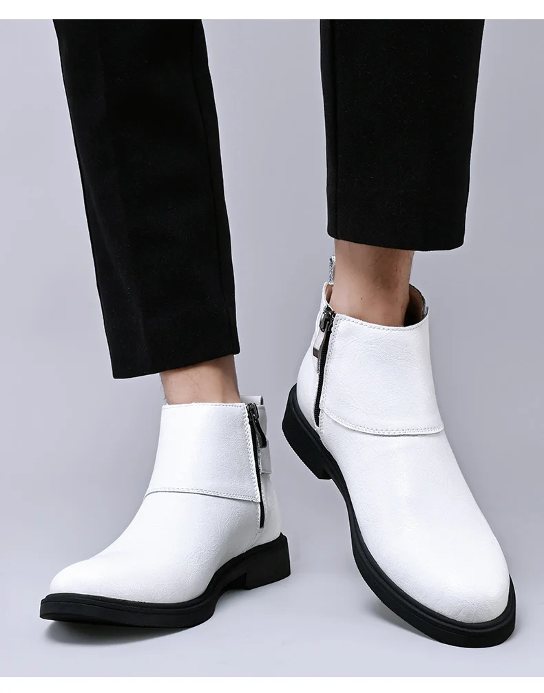 Fashion Men Boots Cow Leather & Fur Plush Winter Warm Black Casual Shoes Party Street Boys Big Size 37-48