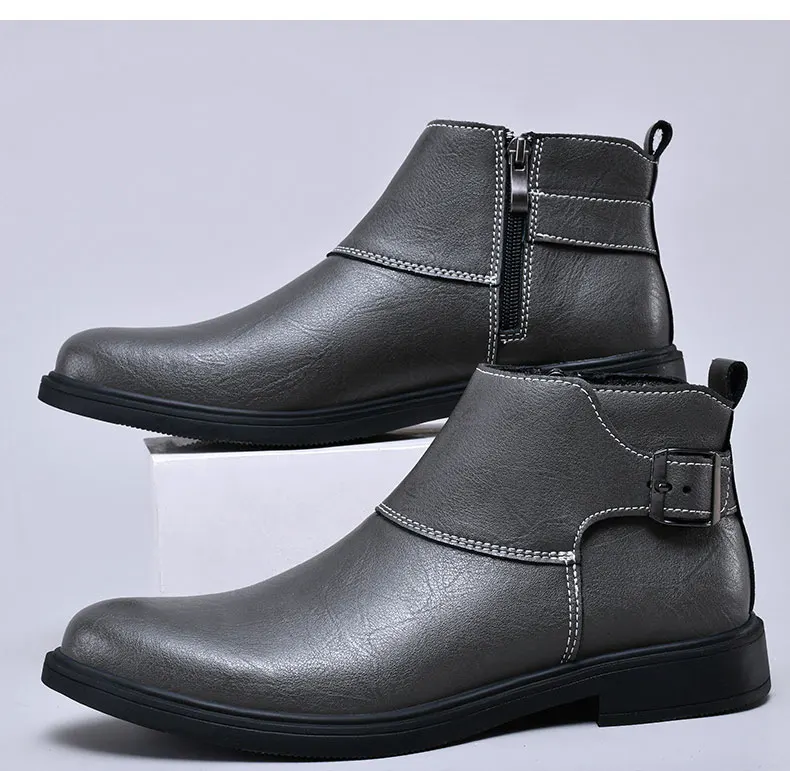 Fashion Men Boots Cow Leather & Fur Plush Winter Warm Black Casual Shoes Party Street Boys Big Size 37-48