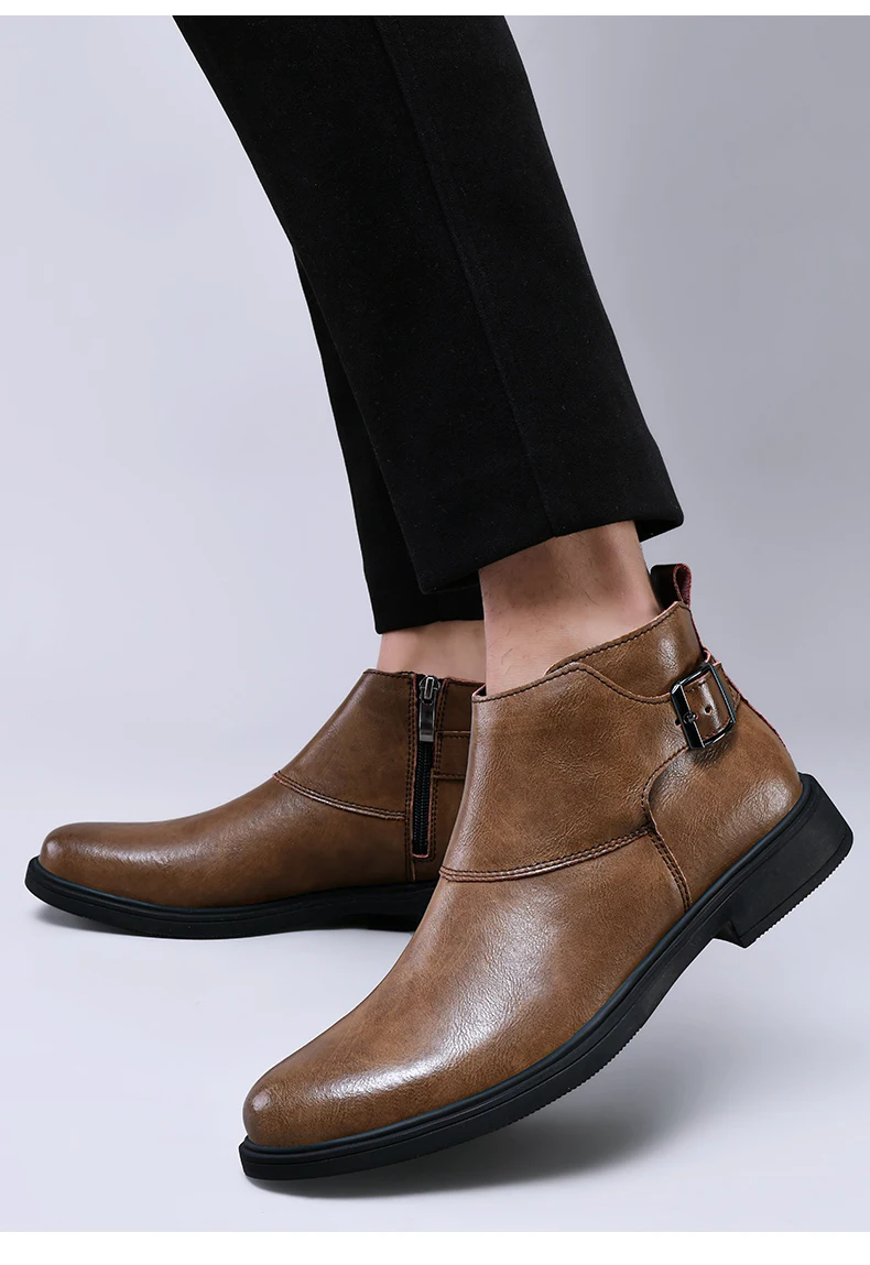 Fashion Men Boots Cow Leather & Fur Plush Winter Warm Black Casual Shoes Party Street Boys Big Size 37-48