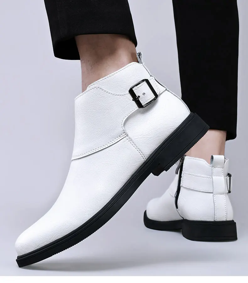 Fashion Men Boots Cow Leather & Fur Plush Winter Warm Black Casual Shoes Party Street Boys Big Size 37-48